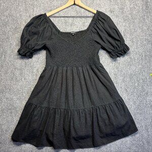 Madewell black smocked dress with puff sleeves size large